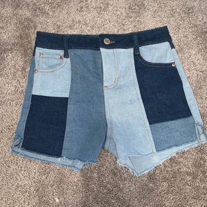 patch work denim shorts